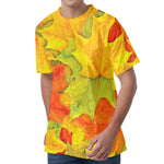 Fall Autumn Maple Leaves Print Men's Velvet T-Shirt