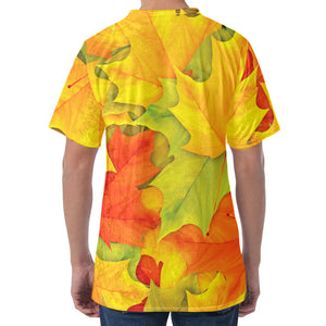 Fall Autumn Maple Leaves Print Men's Velvet T-Shirt