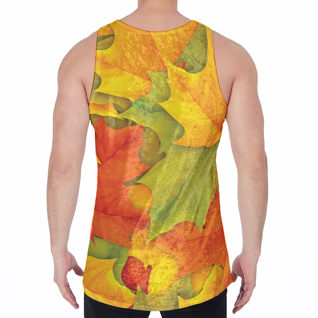 Fall Autumn Maple Leaves Print Men's Velvet Tank Top