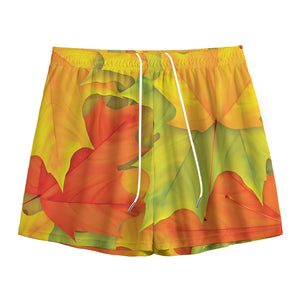 Fall Autumn Maple Leaves Print Mesh Shorts