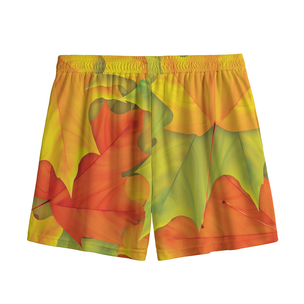 Fall Autumn Maple Leaves Print Mesh Shorts