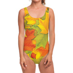 Fall Autumn Maple Leaves Print One Piece Swimsuit