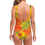 Fall Autumn Maple Leaves Print One Piece Swimsuit