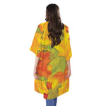 Fall Autumn Maple Leaves Print Open Front Beach Cover Up