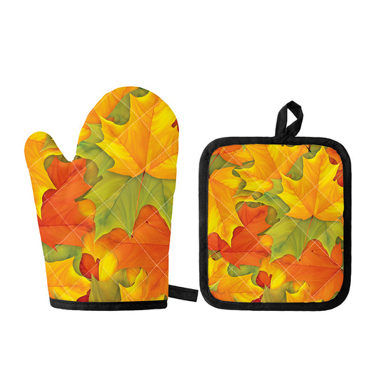 Fall Autumn Maple Leaves Print Oven Mitt And Pot Holder Set