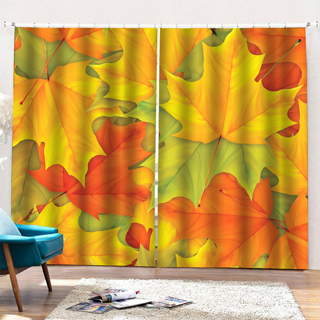 Fall Autumn Maple Leaves Print Pencil Pleat Curtains