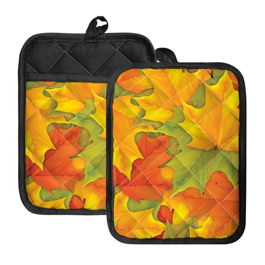 Fall Autumn Maple Leaves Print Pot Holders With Pocket