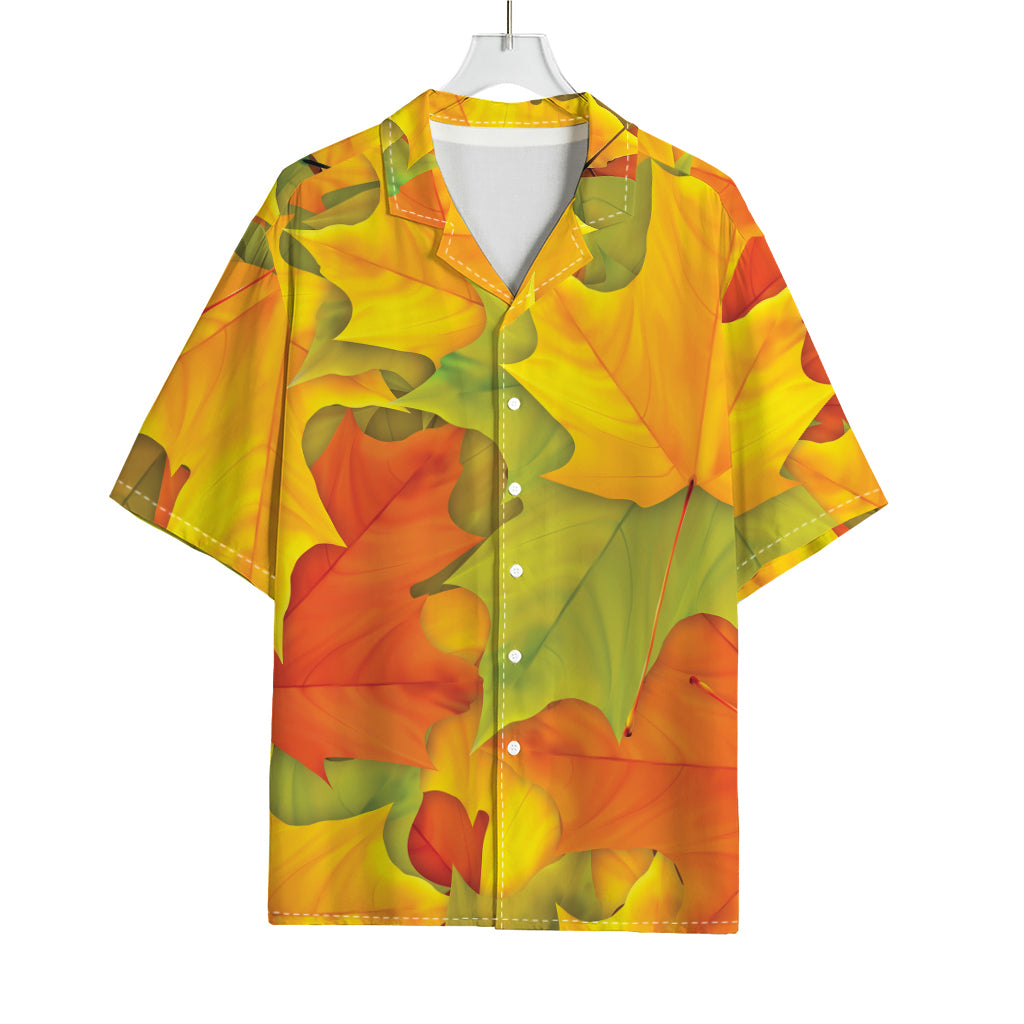 Fall Autumn Maple Leaves Print Rayon Hawaiian Shirt