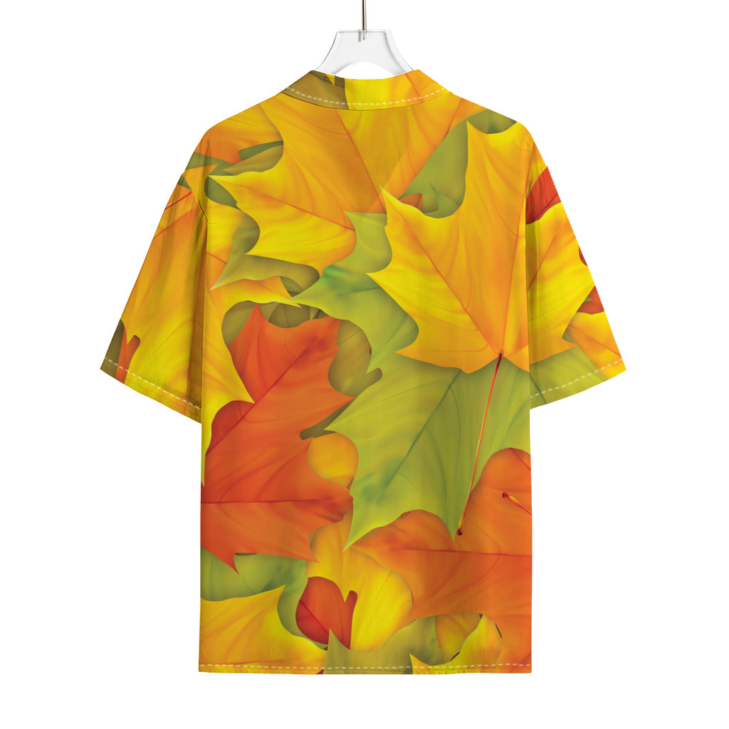 Fall Autumn Maple Leaves Print Rayon Hawaiian Shirt