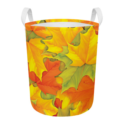 Fall Autumn Maple Leaves Print Round Laundry Basket
