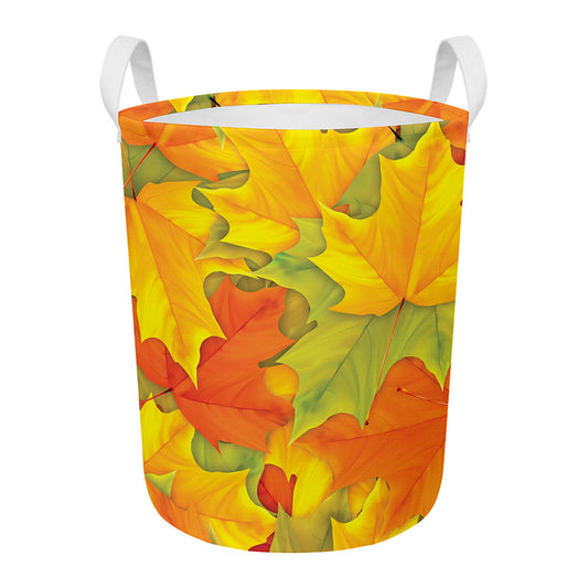 Fall Autumn Maple Leaves Print Round Laundry Basket
