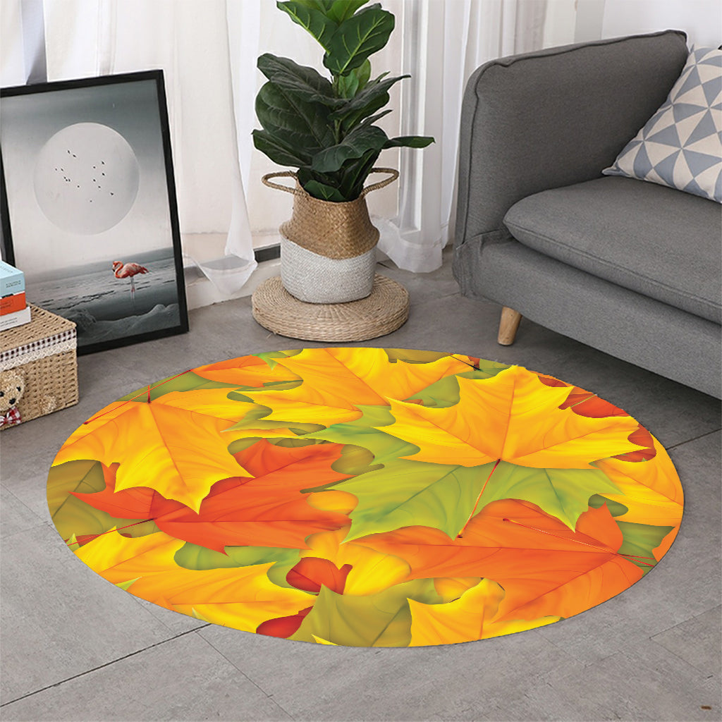 Fall Autumn Maple Leaves Print Round Rug