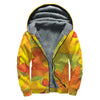 Fall Autumn Maple Leaves Print Sherpa Lined Zip Up Hoodie