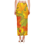 Fall Autumn Maple Leaves Print Side Slit Maxi Skirt