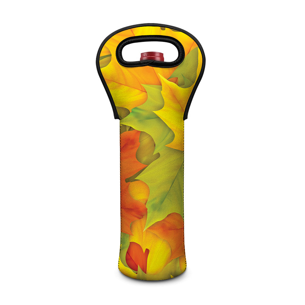 Fall Autumn Maple Leaves Print Single Neoprene Wine Tote