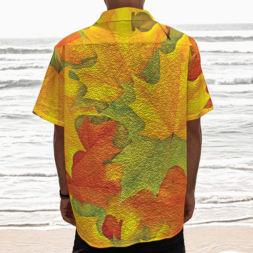 Fall Autumn Maple Leaves Print Textured Short Sleeve Shirt