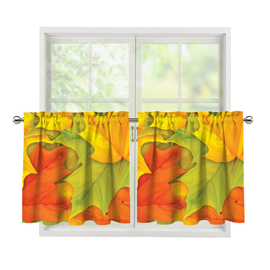 Fall Autumn Maple Leaves Print Tier Curtains