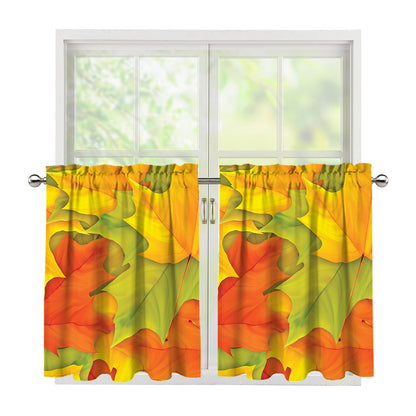 Fall Autumn Maple Leaves Print Tier Curtains
