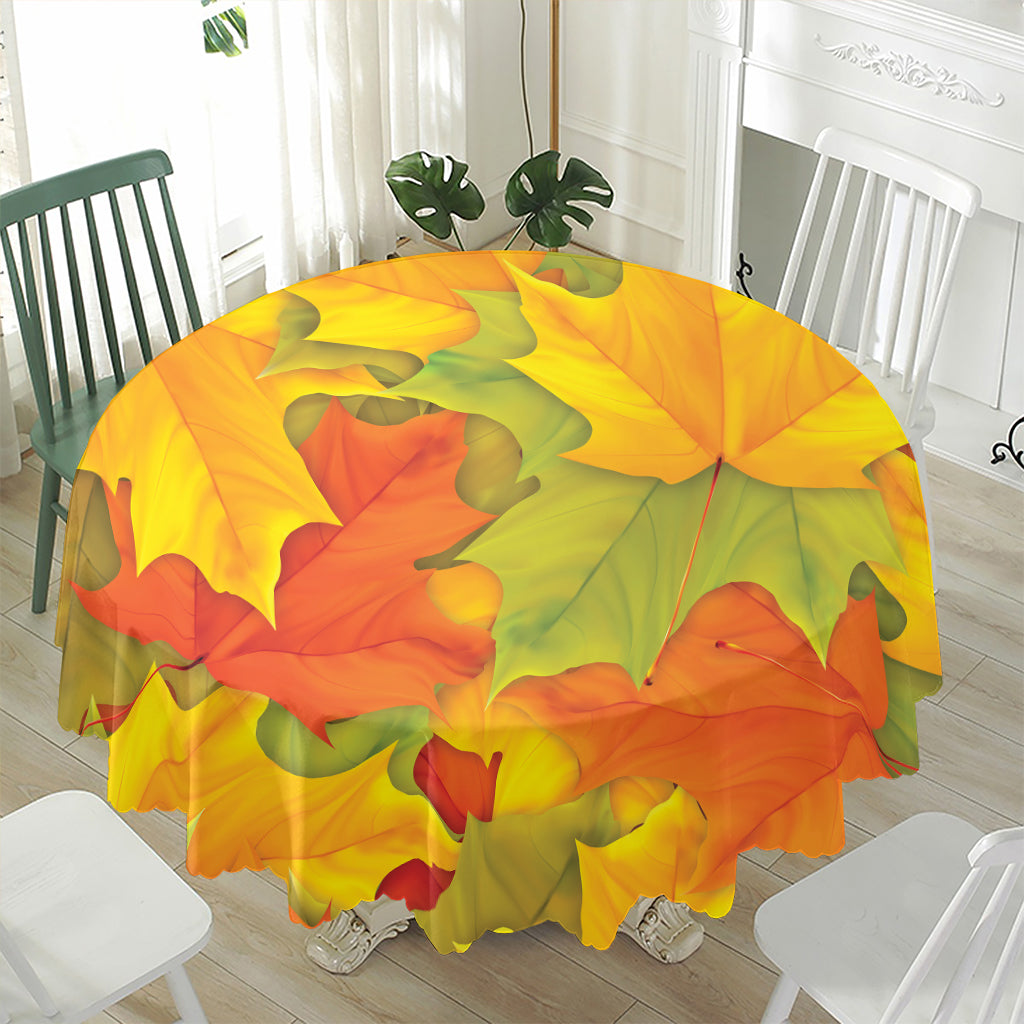 Fall Autumn Maple Leaves Print Waterproof Round Tablecloth