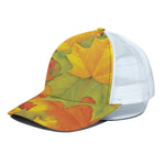 Fall Autumn Maple Leaves Print White Mesh Trucker Cap