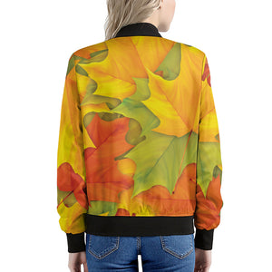 Fall Autumn Maple Leaves Print Women's Bomber Jacket