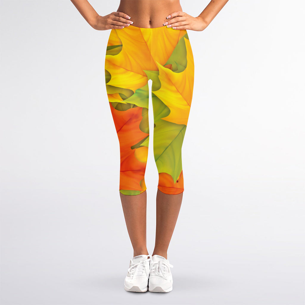 Fall Autumn Maple Leaves Print Women's Capri Leggings