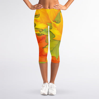 Fall Autumn Maple Leaves Print Women's Capri Leggings
