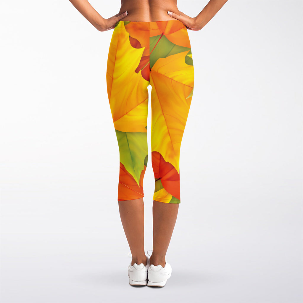 Fall Autumn Maple Leaves Print Women's Capri Leggings