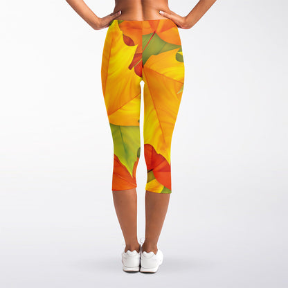 Fall Autumn Maple Leaves Print Women's Capri Leggings