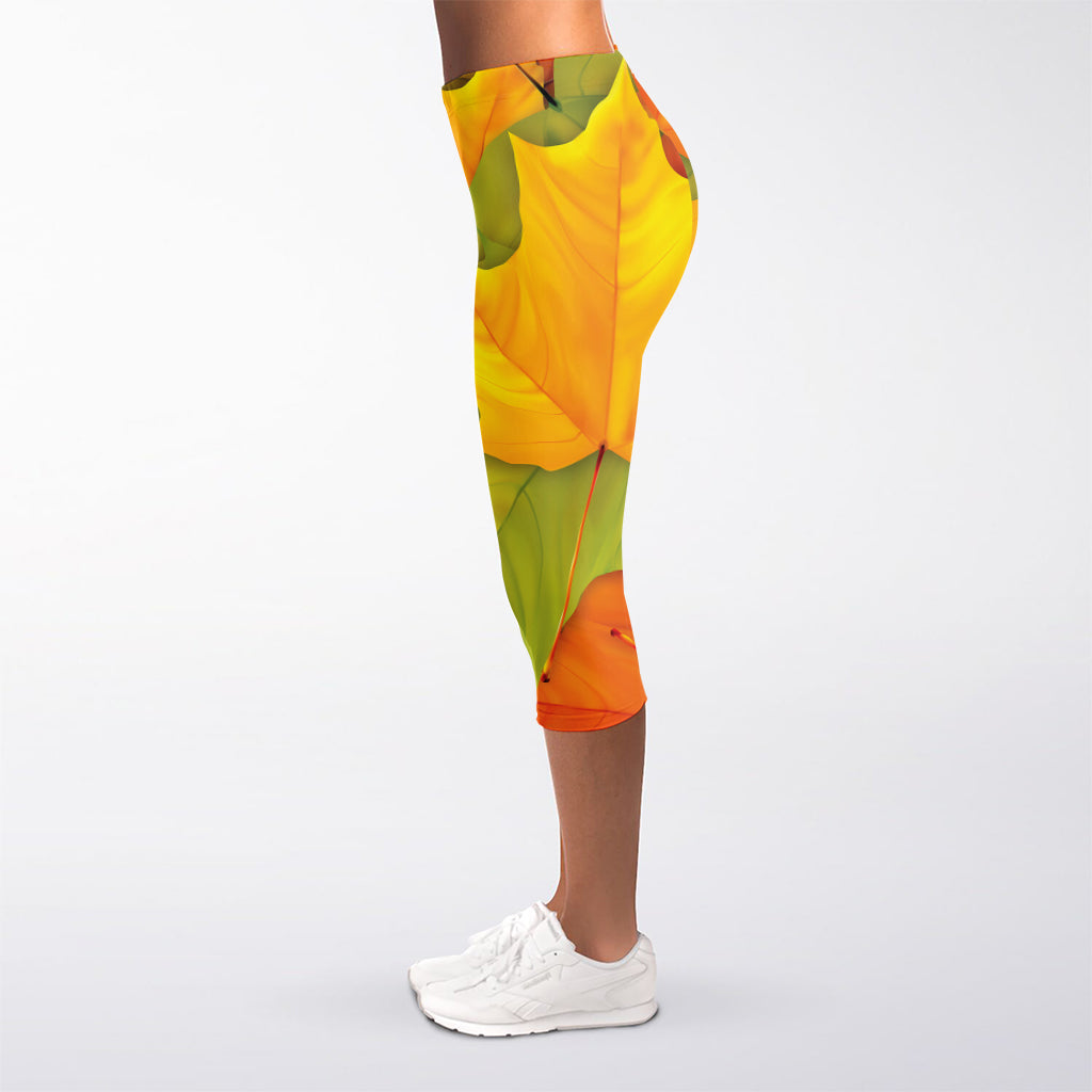 Fall Autumn Maple Leaves Print Women's Capri Leggings