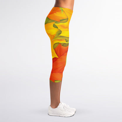 Fall Autumn Maple Leaves Print Women's Capri Leggings