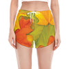 Fall Autumn Maple Leaves Print Women's Split Running Shorts