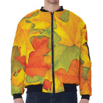 Fall Autumn Maple Leaves Print Zip Sleeve Bomber Jacket