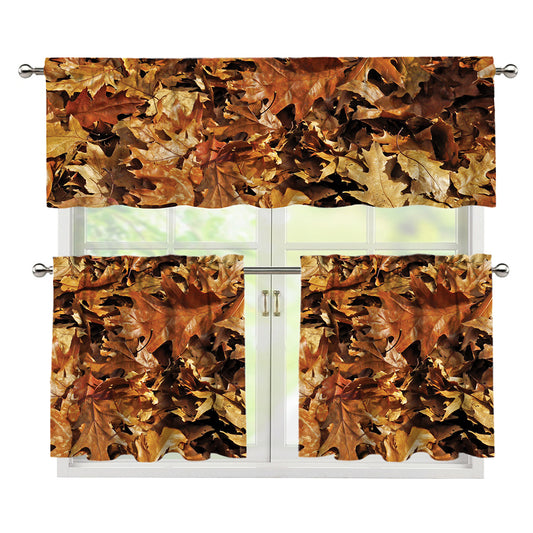 Fall Leaves Hunting Camouflage Print 3 Piece Kitchen Curtains