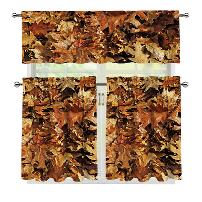 Fall Leaves Hunting Camouflage Print 3 Piece Kitchen Curtains