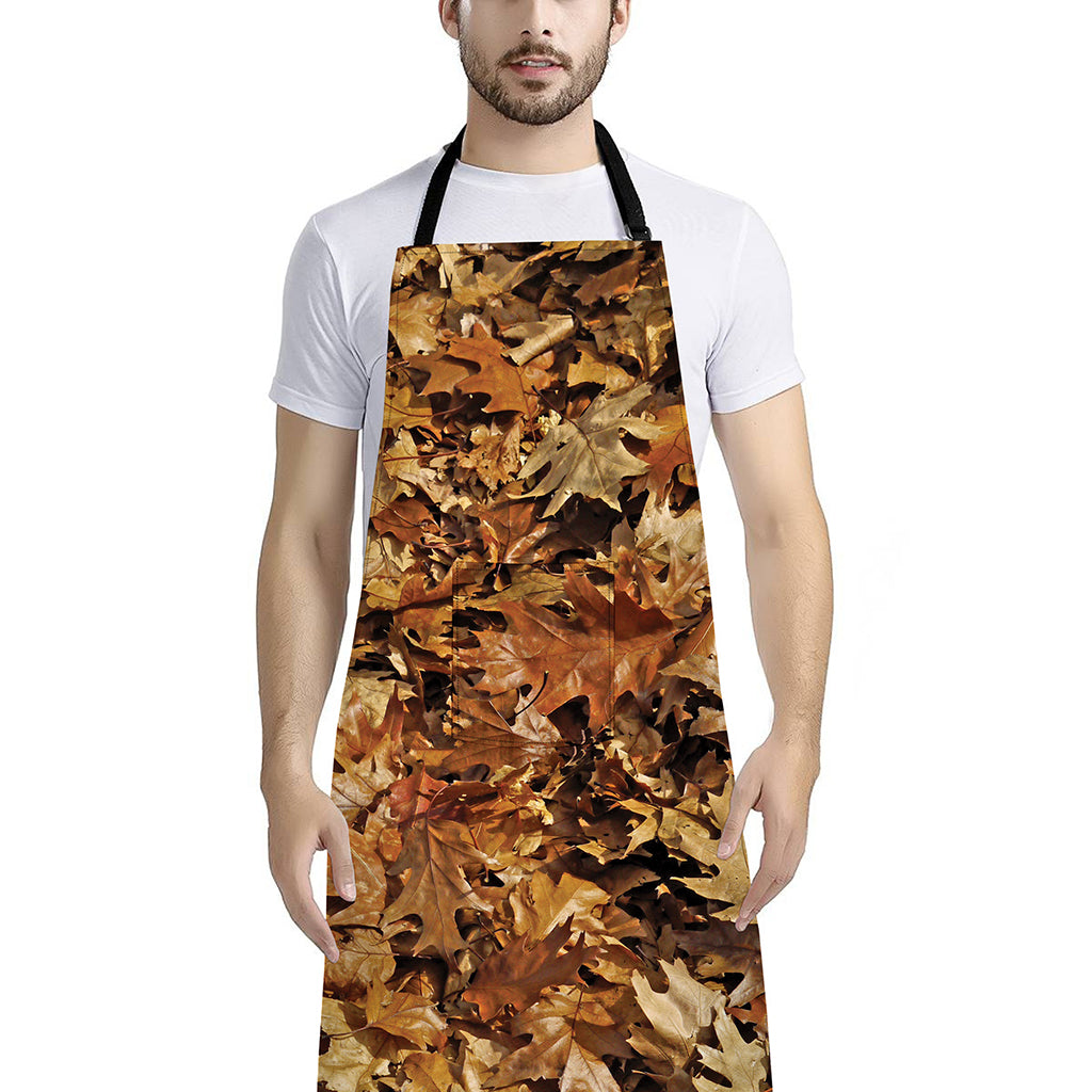Fall Leaves Hunting Camouflage Print Bib Apron With Pocket