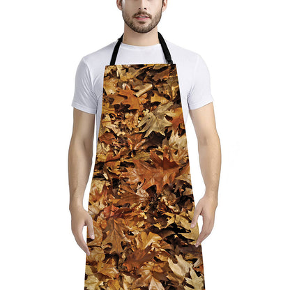 Fall Leaves Hunting Camouflage Print Bib Apron With Pocket