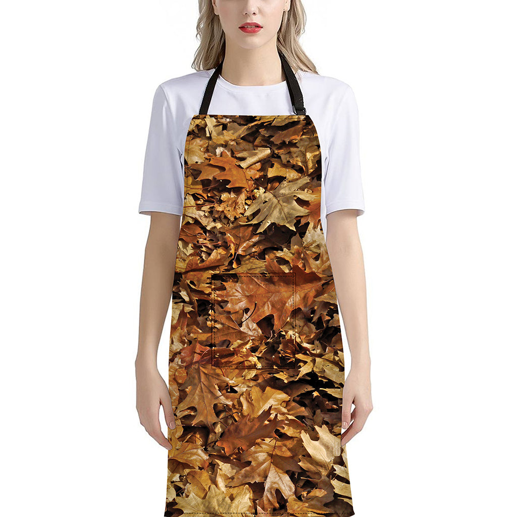 Fall Leaves Hunting Camouflage Print Bib Apron With Pocket