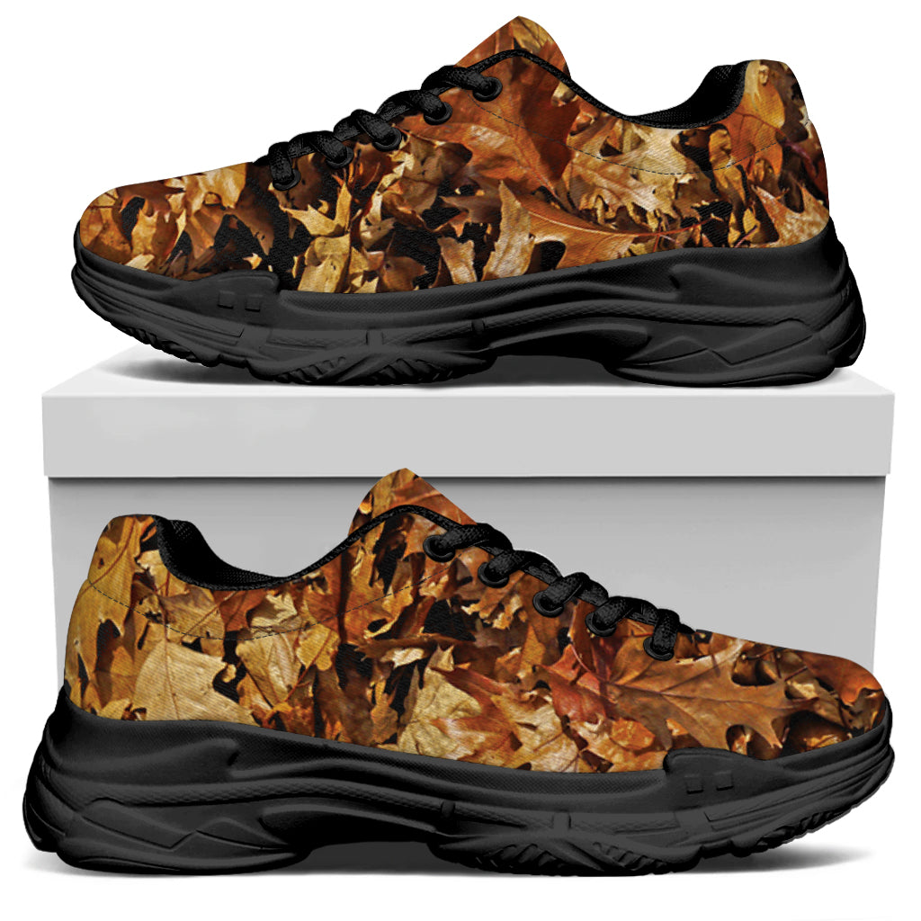 Fall Leaves Hunting Camouflage Print Black Chunky Shoes