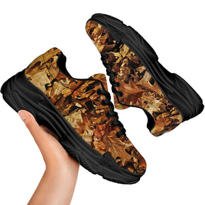 Fall Leaves Hunting Camouflage Print Black Chunky Shoes