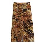 Fall Leaves Hunting Camouflage Print Cotton Front Slit Maxi Skirt