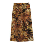 Fall Leaves Hunting Camouflage Print Cotton Front Slit Maxi Skirt