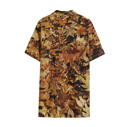 Fall Leaves Hunting Camouflage Print Cotton Hawaiian Shirt