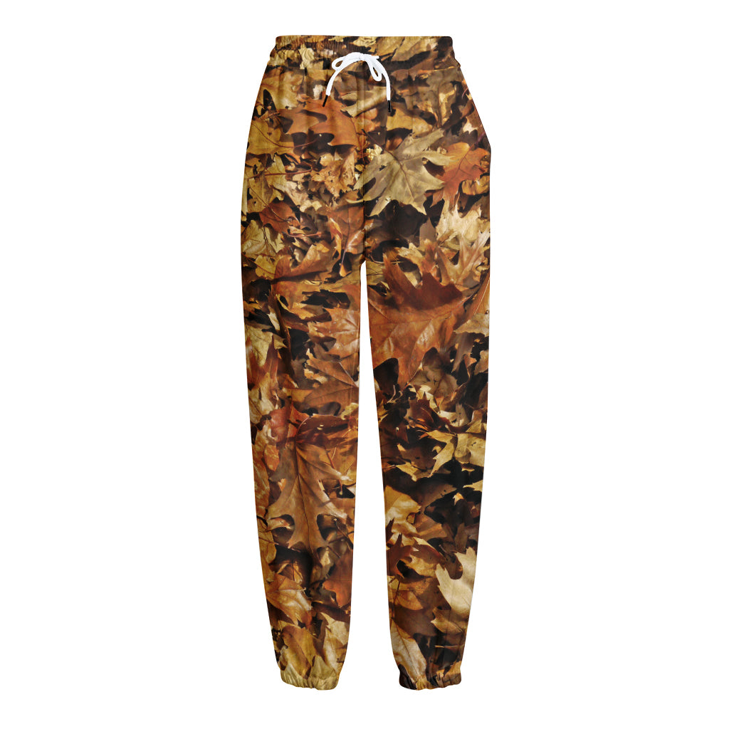 Fall Leaves Hunting Camouflage Print Fleece Lined Knit Pants