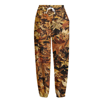 Fall Leaves Hunting Camouflage Print Fleece Lined Knit Pants