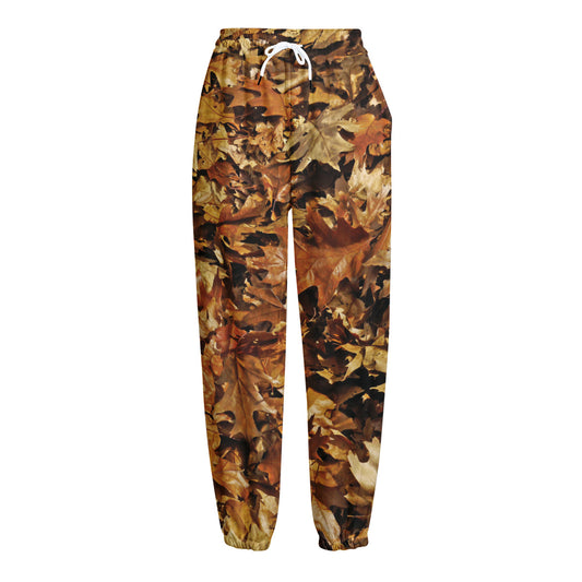 Fall Leaves Hunting Camouflage Print Fleece Lined Knit Pants