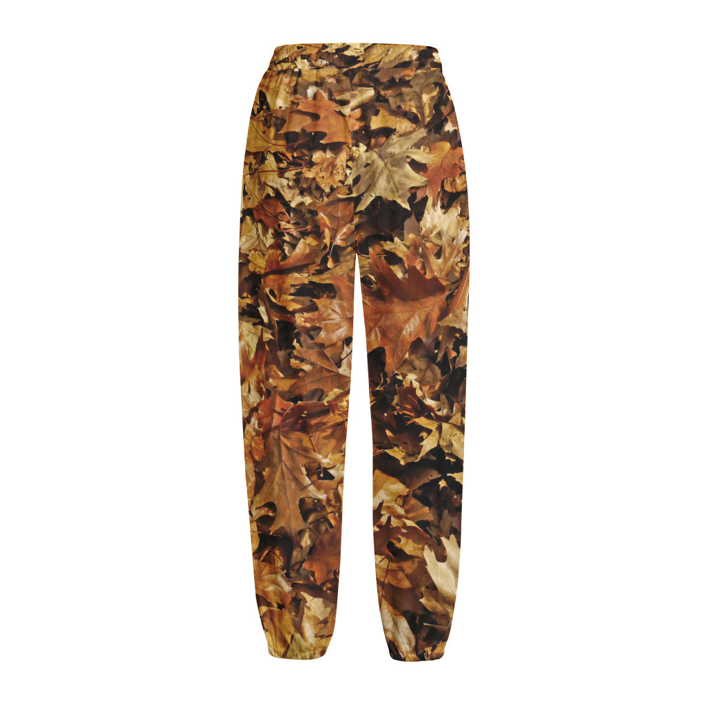 Fall Leaves Hunting Camouflage Print Fleece Lined Knit Pants