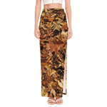 Fall Leaves Hunting Camouflage Print High Slit Maxi Skirt