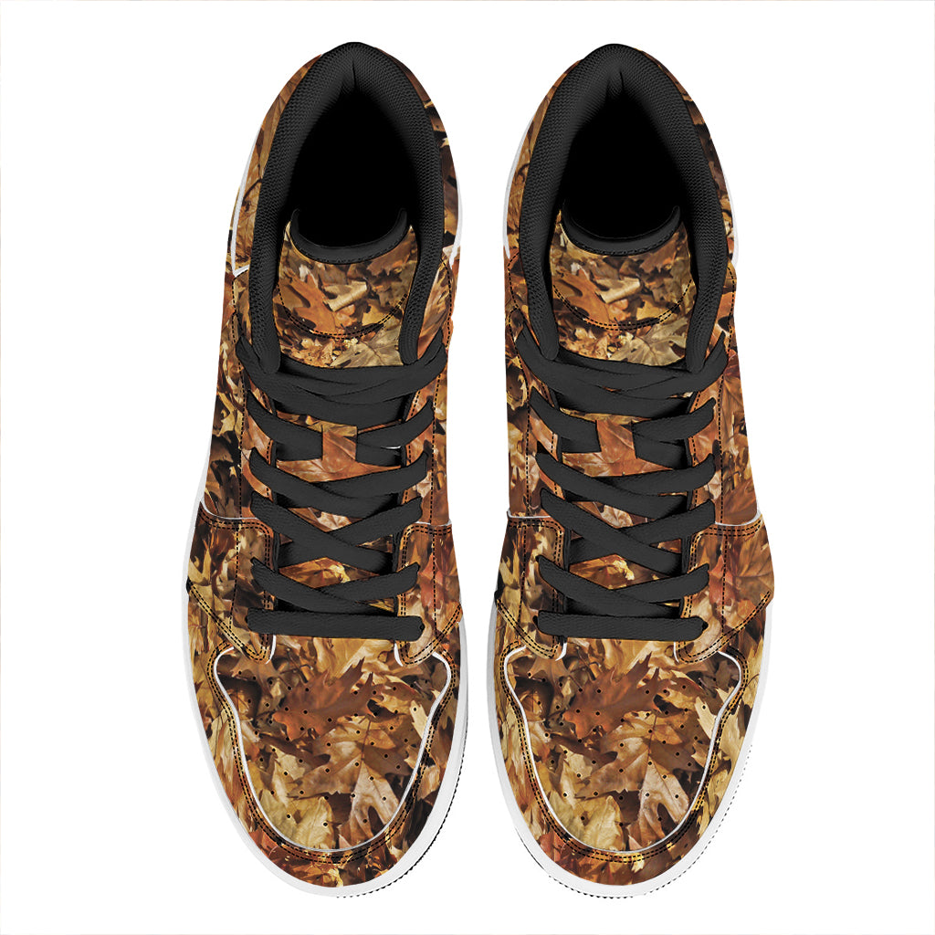 Fall Leaves Hunting Camouflage Print High Top Leather Sneakers