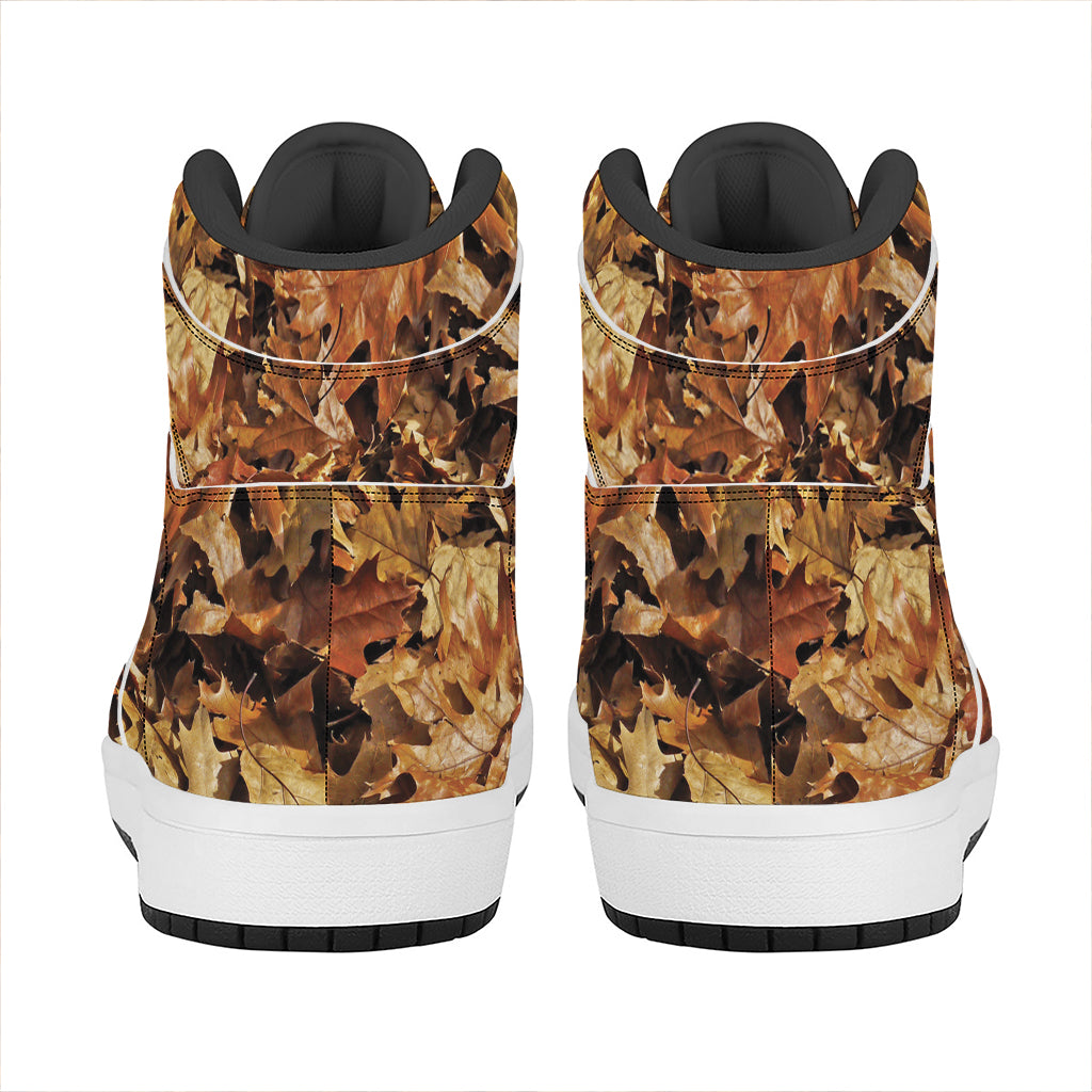 Fall Leaves Hunting Camouflage Print High Top Leather Sneakers